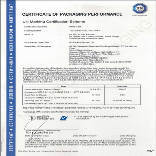 UN X-20 Certificate